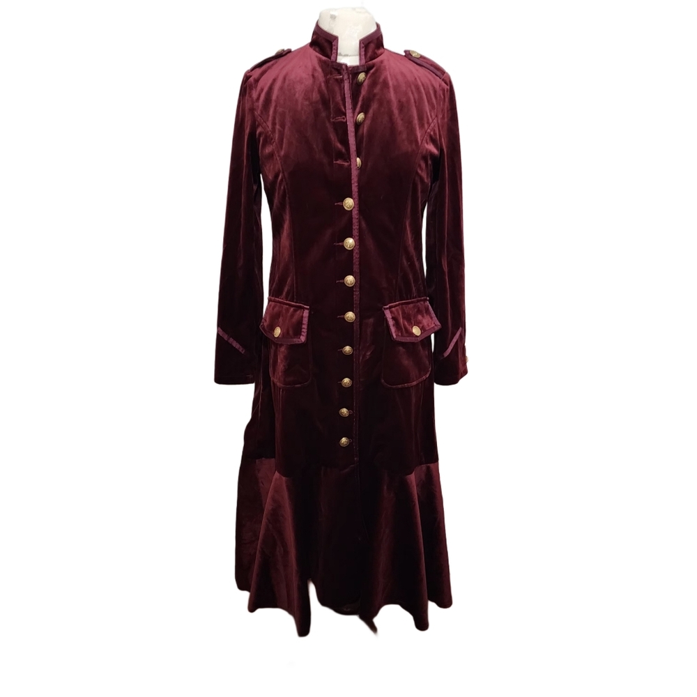 Trish Scully burgundy skirted jacket with gold buttons size 6 Bridgerton jacket - Picture 1 of 11